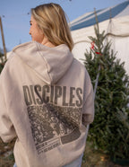 Elevated Faith Christian Hoodie with 'Disciples' Graphic Design on the Back in Soft Beige Color