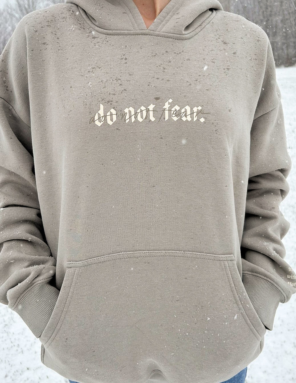 Elevated Faith Christian Hoodie in Taupe with 'do not fear' text design, perfect for daily wear
