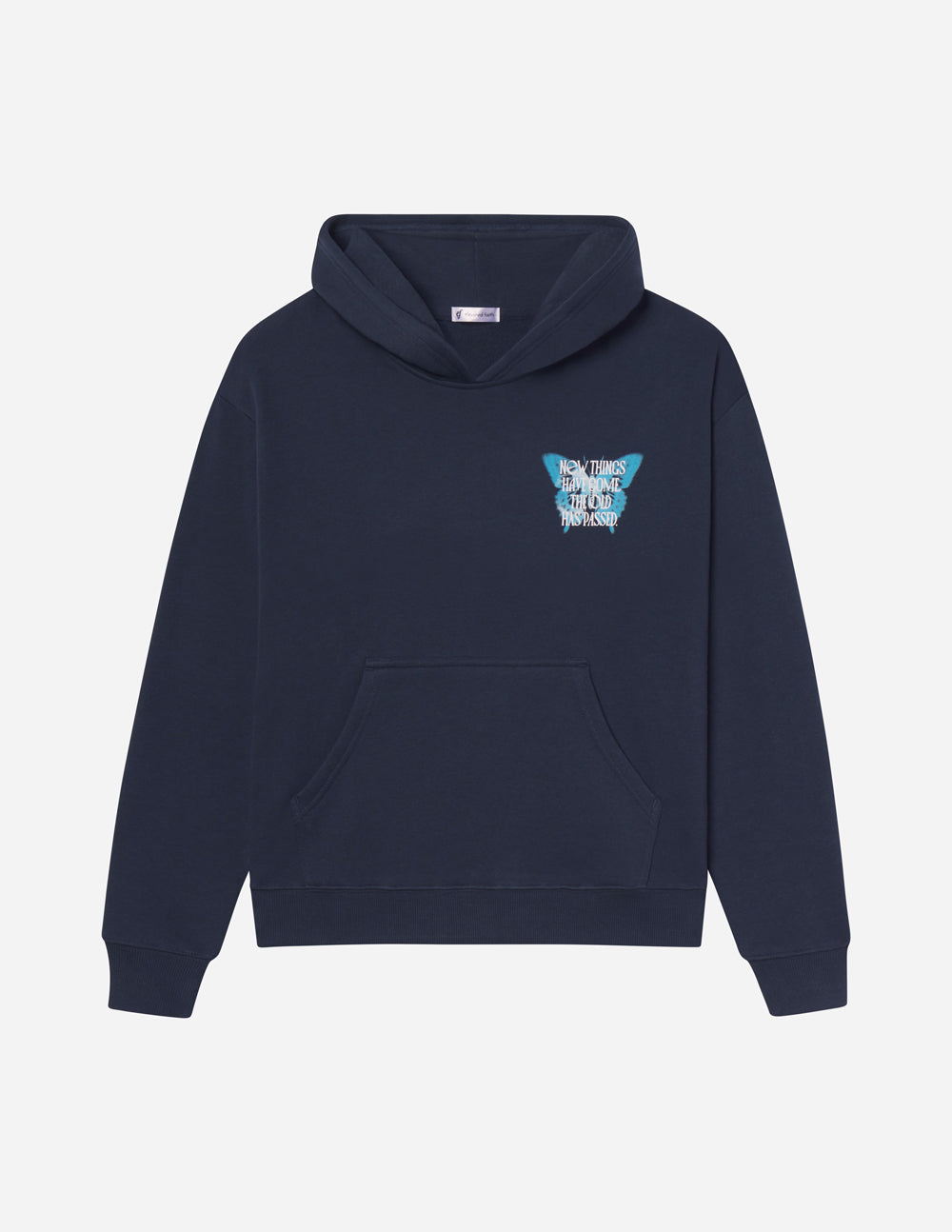 Navy Elevated Faith Christian Hoodie with a front pocket and unique design on the chest