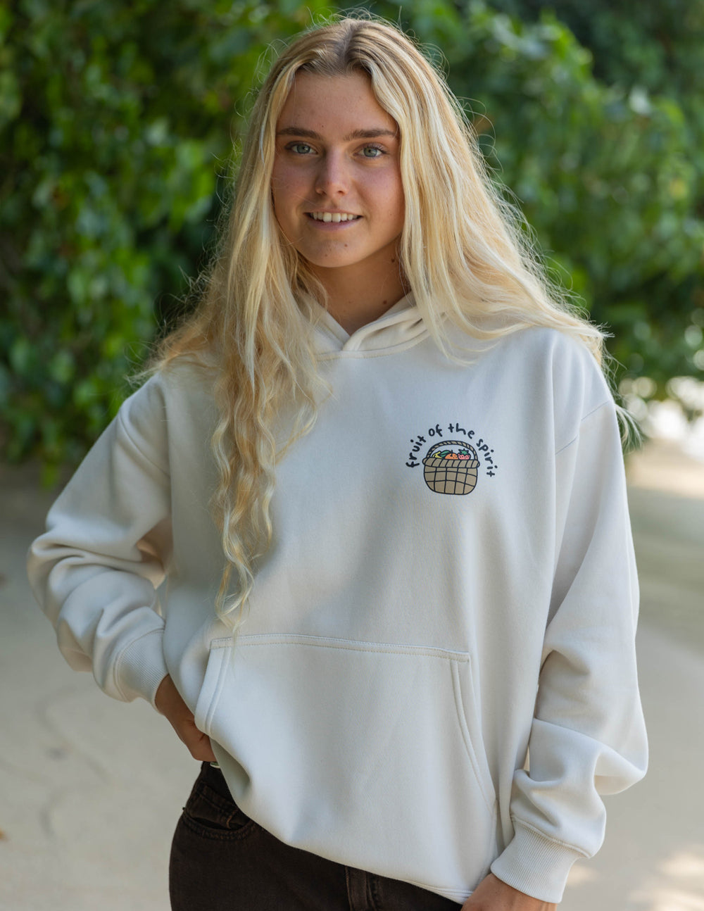 Elevated Faith Christian Hoodie in Cream with 'Fruit of the Spirit' Design for Comfortable Wear