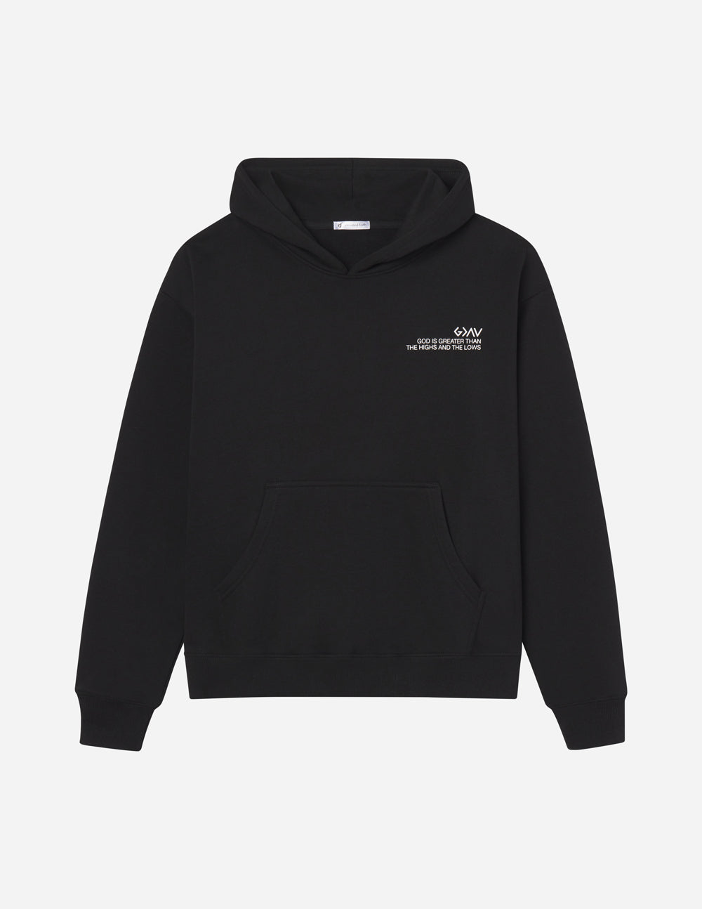 Elevated Faith Christian Hoodie in black with a front pocket and minimalist design