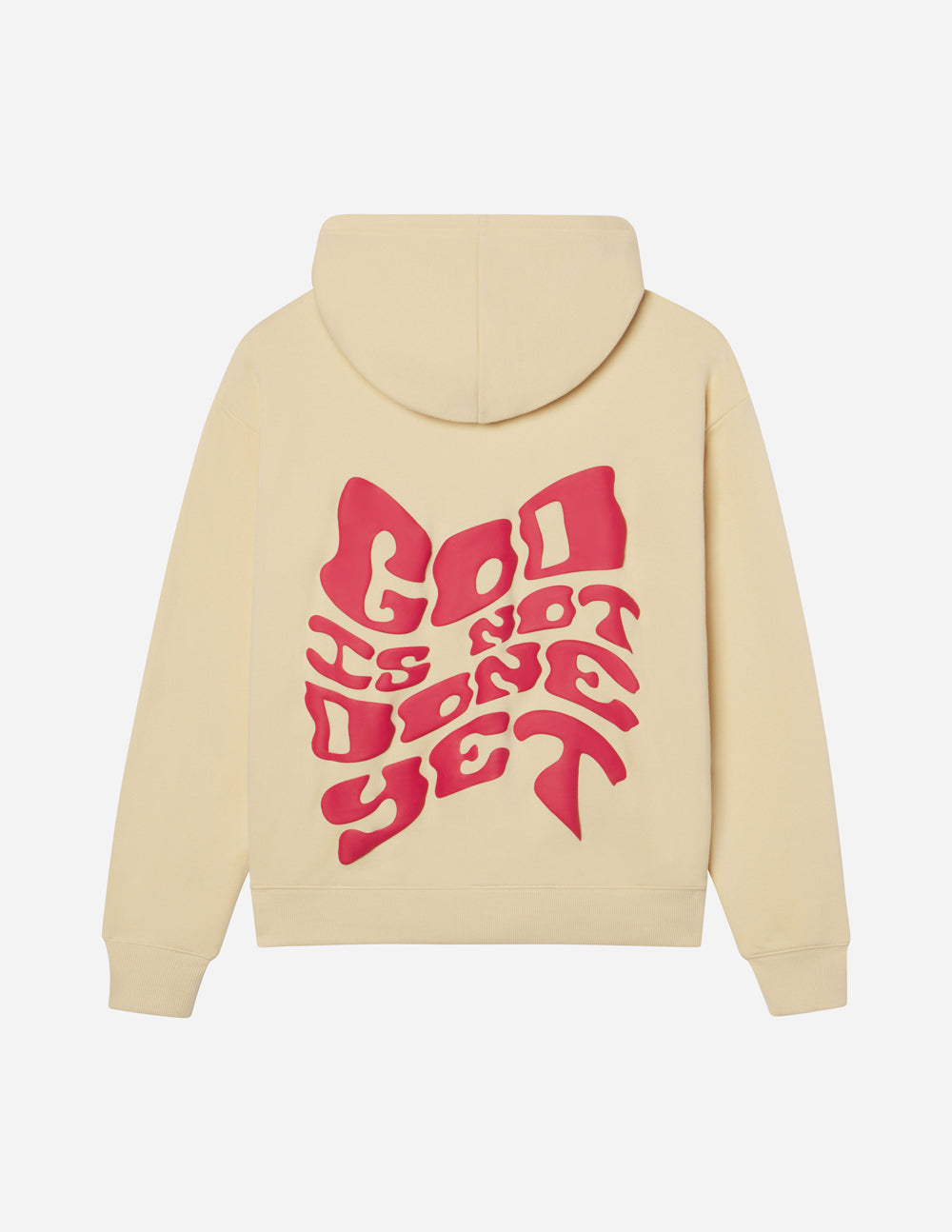 Elevated Faith Christian Hoodie in Beige with 'God is Not Done Yet' Graphic on Back