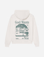 Elevated Faith Christian Hoodie in White with 'God Wants To Heal You' Design and Psalm 302 Quote