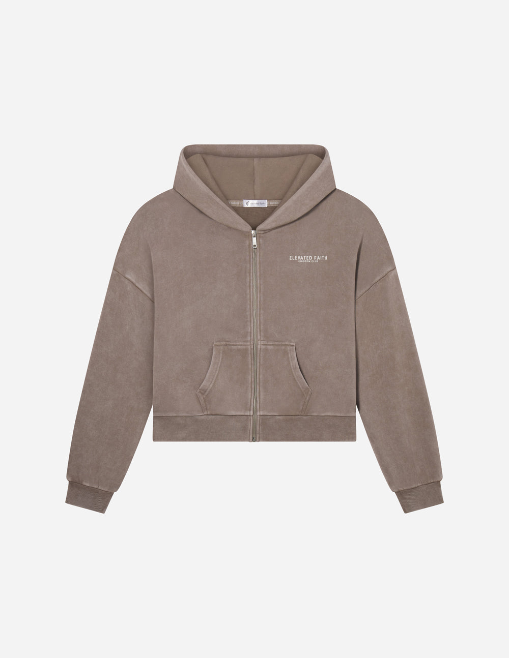 Elevated Faith Christian Hoodie in Cozy Taupe with Front Pockets and Zipper Closure