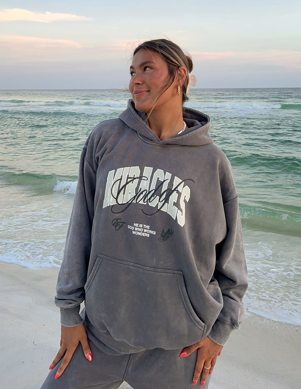 Elevated Faith Christian Hoodie in Gray with Bold Graphic Design, Perfect for Beach Outings