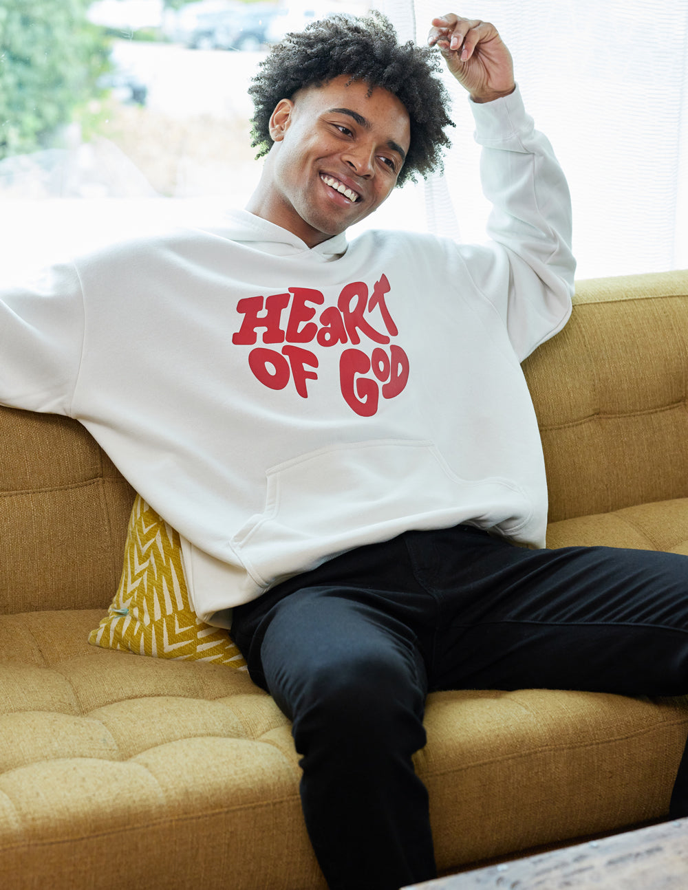 Elevated Faith Christian Hoodie in White with Heart of God Print for Stylish Comfort