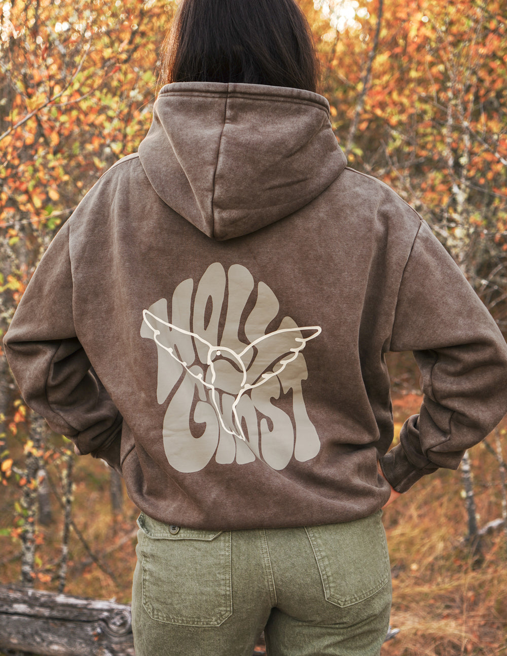Elevated Faith Christian Hoodie in Brown with a Unique Graphic Design on the Back