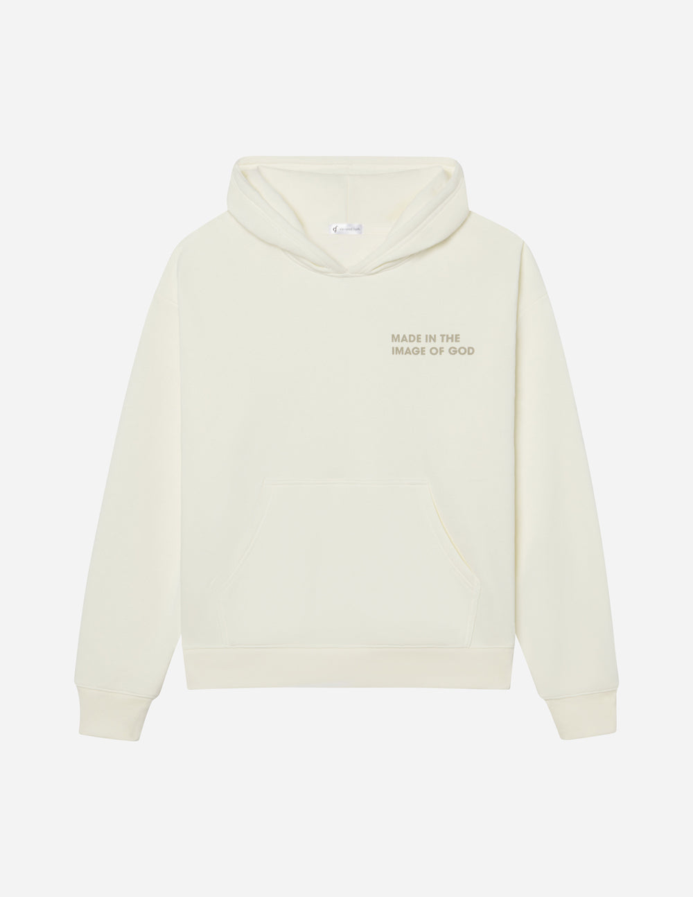 Elevated Faith Christian Hoodie in Cream with 'Made in the Image of God' text design