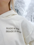 Elevated Faith Christian Hoodie in cream with 'Made in the Image of God' print for casual style