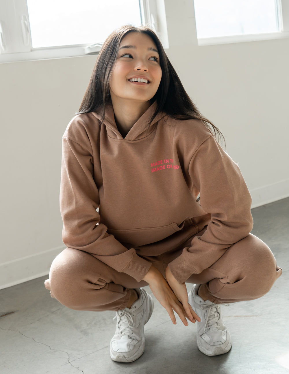 Elevated Faith Christian Hoodie in Brown with Stylish Design Perfect for Casual Wear