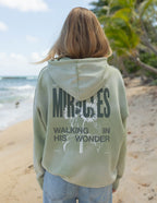 Elevated Faith Christian Hoodie in Olive Green with Miracles Graphic on Back for Casual Wear