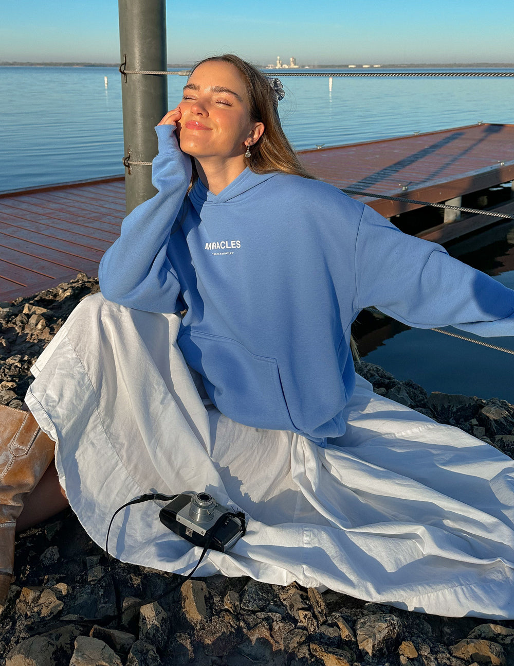 Elevated Faith Christian Hoodie in Light Blue with Miracles Print for Casual Wear by Water