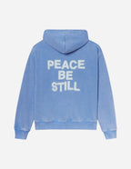 Elevated Faith Christian Hoodie in blue with 'Peace Be Still' graphic on the back
