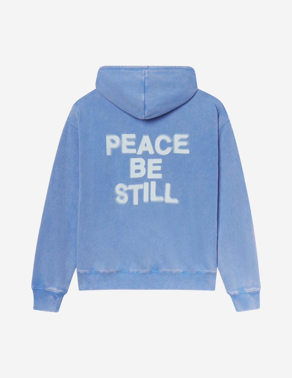 Elevated Faith Christian Hoodie in blue with 'Peace Be Still' graphic on the back