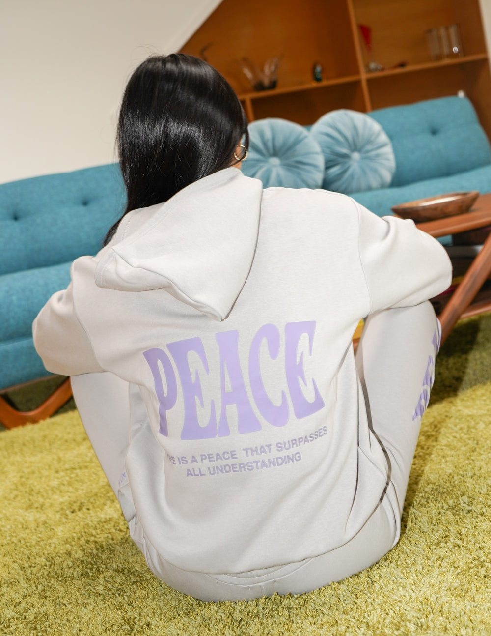 Elevated Faith Christian Hoodie in light gray with peace message and relaxed fit for casual style