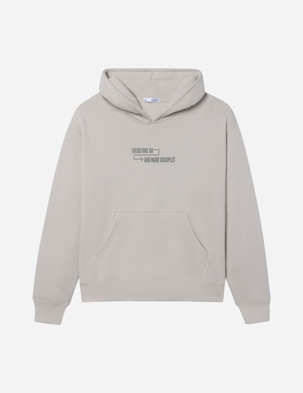 Elevated Faith Christian Hoodie in light grey with hood and front pocket, featuring inspirational text