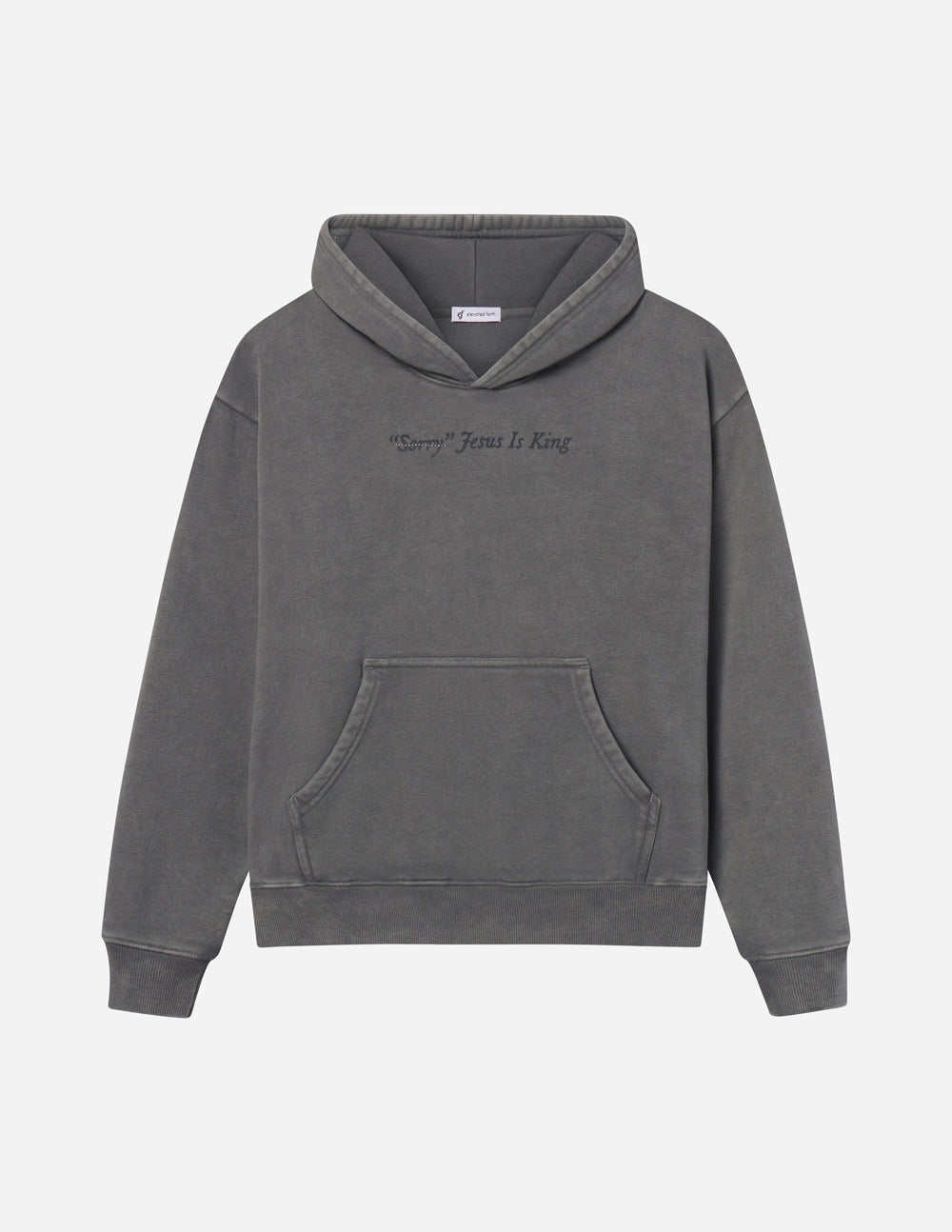 Elevated Faith Christian Hoodie in Gray with 'Sorry Jesus Is King' Embroidery and Front Pocket
