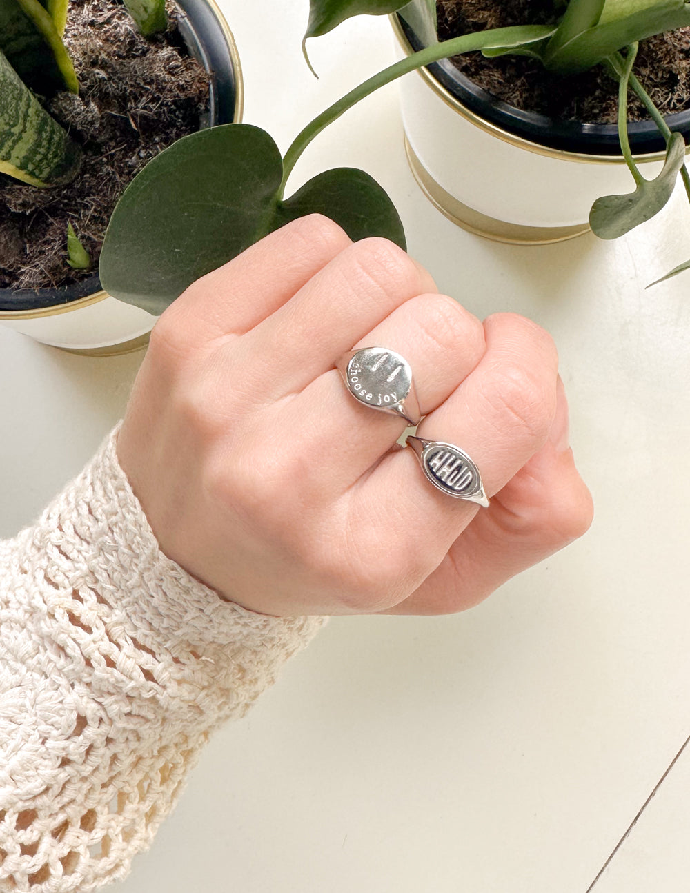 Elevated Faith Christian Jewelry Silver Rings on Hand with Positive Messages