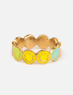 Gold tone smiley face ring with colorful accents for Christian Jewelry enthusiasts