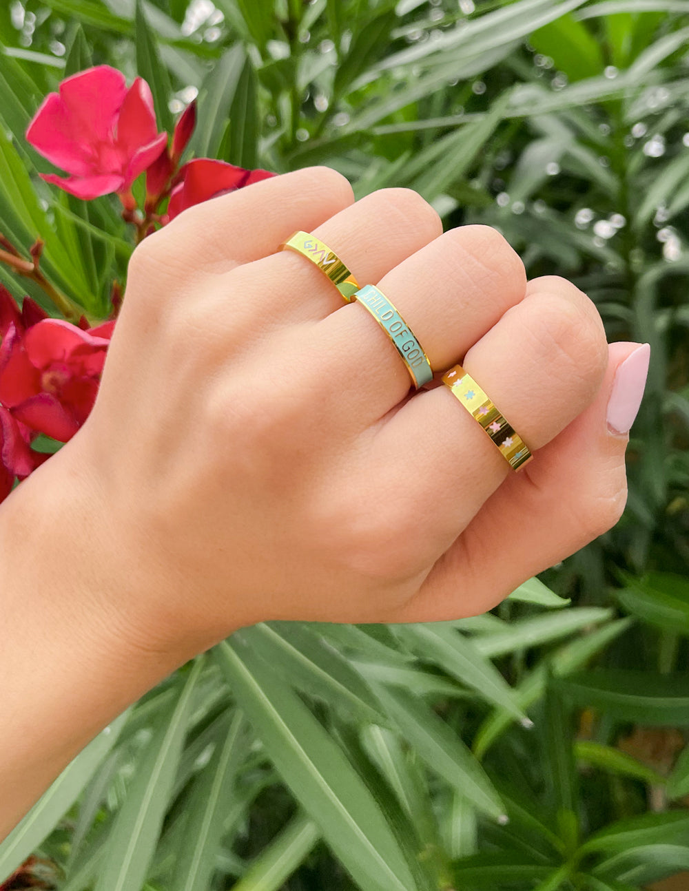 Elevated Faith Christian Jewelry Rings in Gold and Blue with Inspirational Text for Everyday Wear