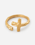 Elevated Faith Gold Cross Ring, a stylish piece of Christian Jewelry with a unique design