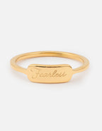 Gold Elevated Faith Ring engraved with the word Fearless, ideal Christian Jewelry piece