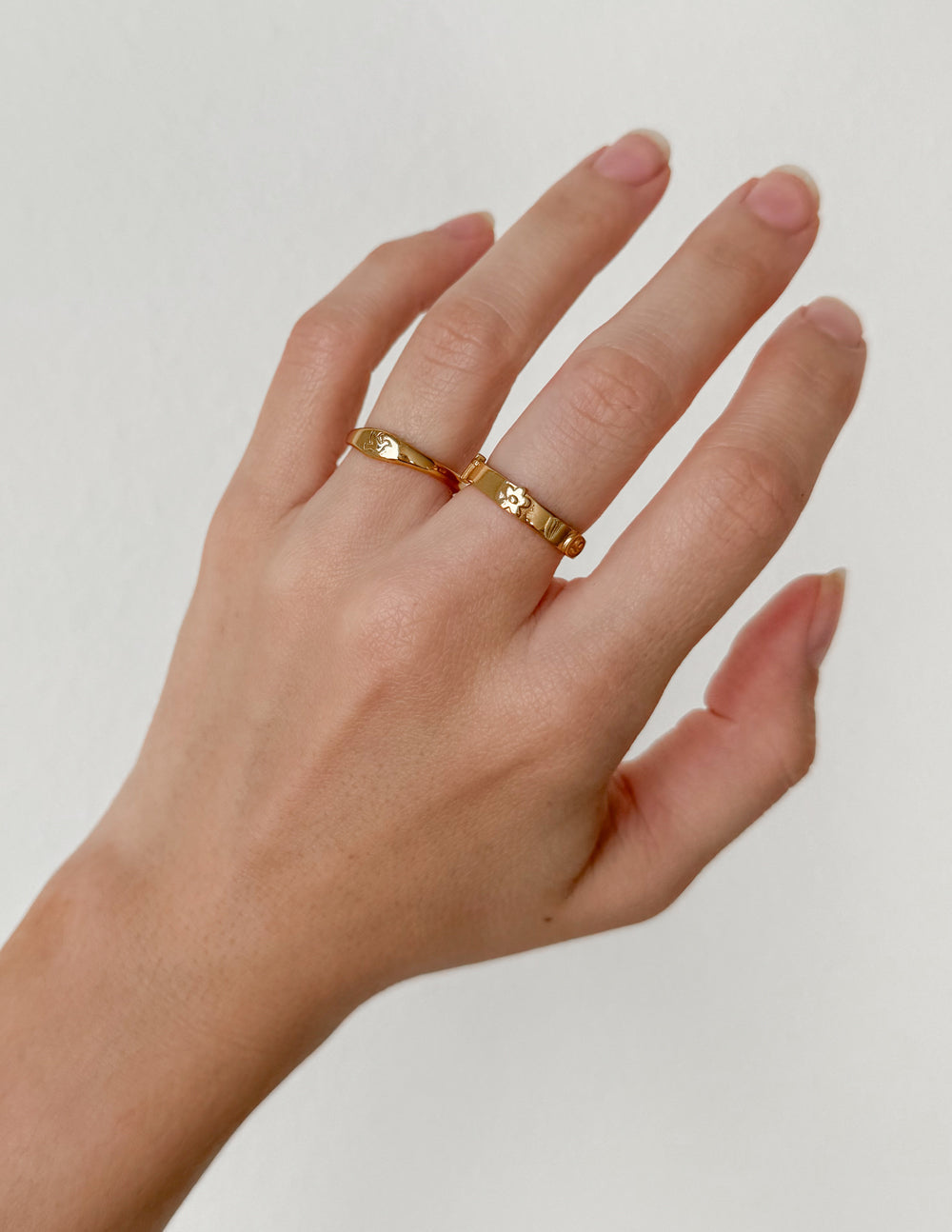 Elevated Faith Gold Ring Set on Elegant Hand, Ideal Christian Jewelry for Everyday Wear