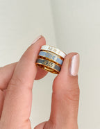 Stackable rings by Elevated Faith featuring the words JIREH, JESUS, and ADON II, perfect Christian Jewelry
