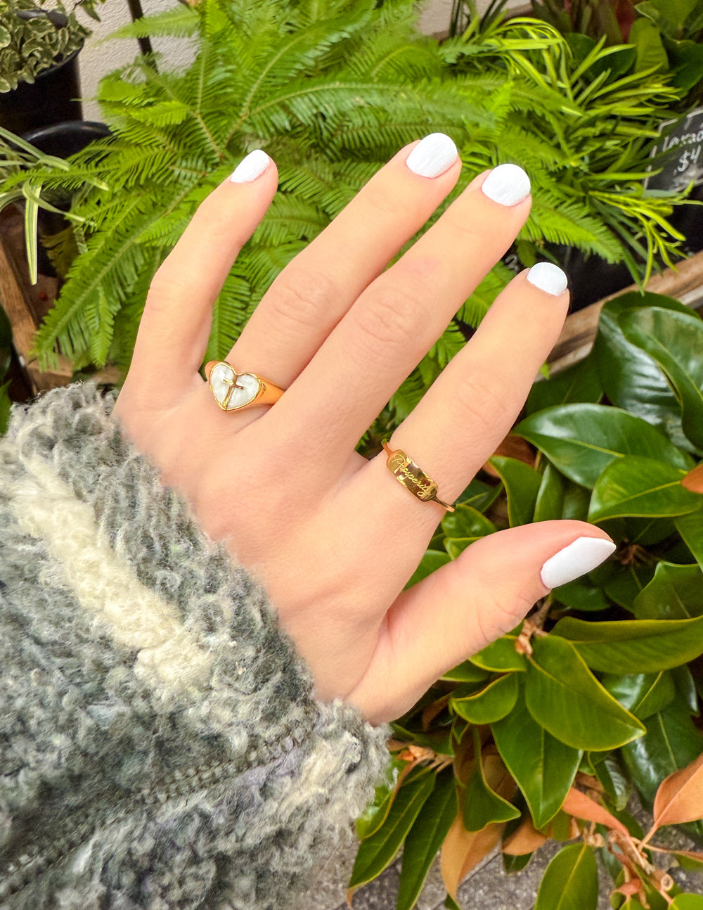 Elevated Faith Christian Jewelry Heart Shaped Ring in Gold Stylishly Worn on a Hand