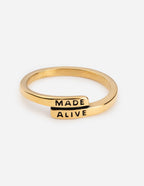 Elevated Faith Christian Jewelry Gold Ring with 'Made Alive' Engraving for Inspirational Wear