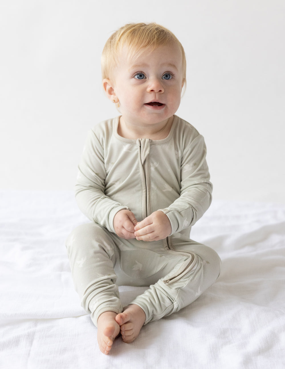 Elevated Faith Baby Onesie in Soft Sage with Christian Kids Apparel Design for Comfort