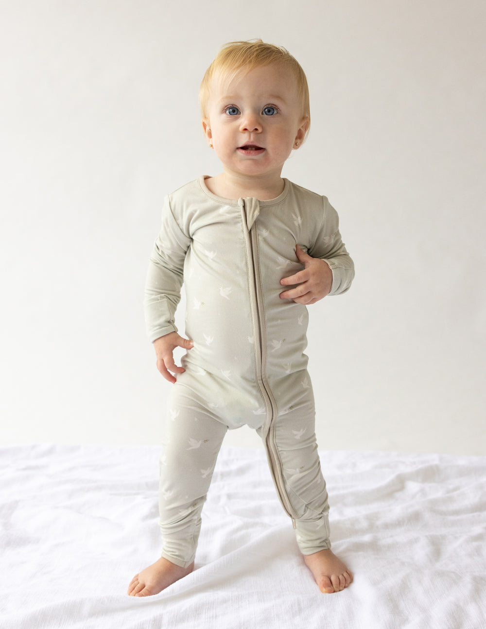 Elevated Faith Christian Kids Apparel Onesie in Soft Green with Zipper Closure for Toddlers