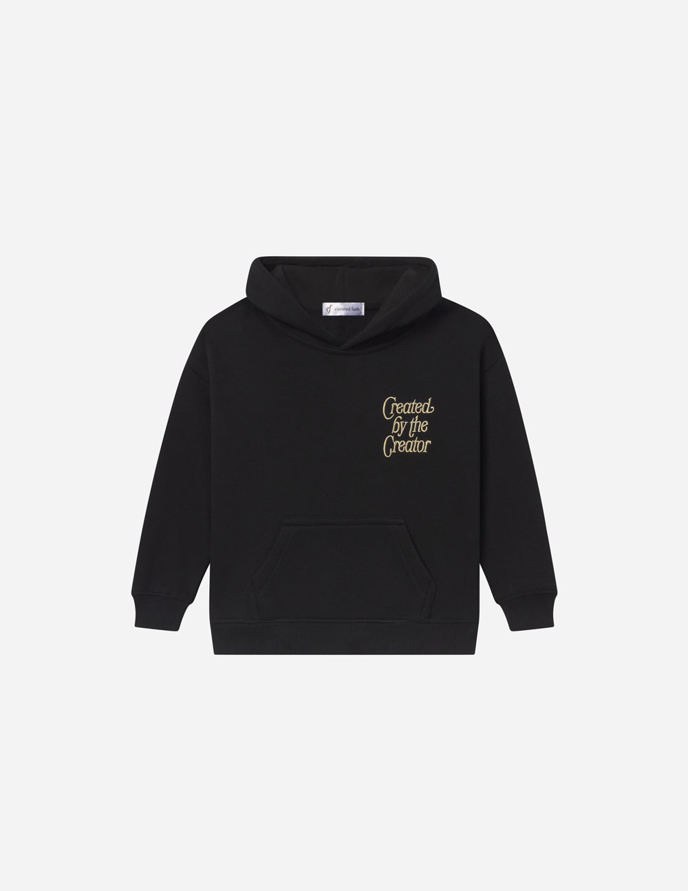 Elevated Faith Kids Hoodie in Black with 'Created by the Creator' print for Christian Kids Apparel