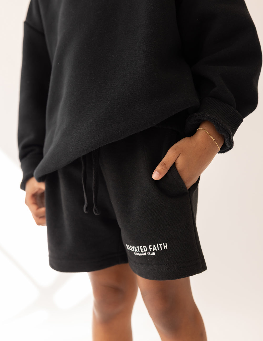Elevated Faith Black Kids Shorts with Pocket, part of Christian Kids Apparel collection