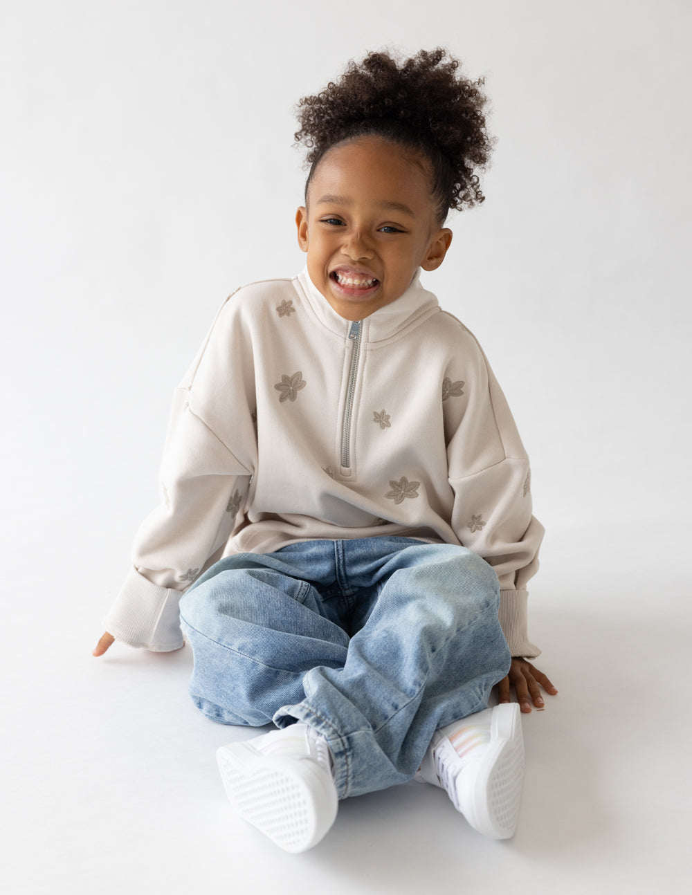 Elevated Faith Kids Jacket in Beige with Flower Design for Christian Kids Apparel