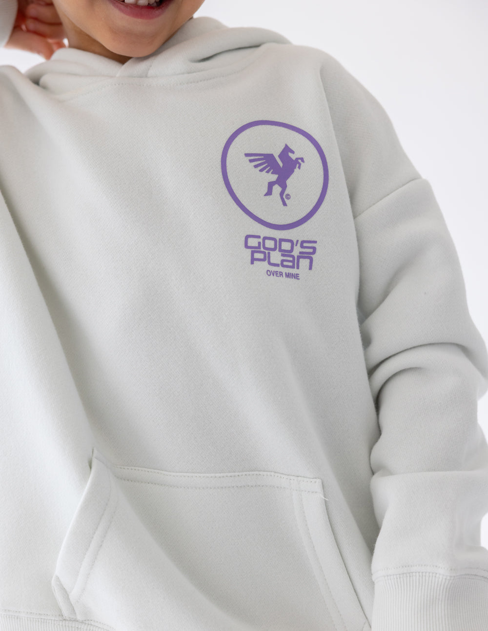 Elevated Faith Kids Hoodie in White with God's Plan Print, part of Christian Kids Apparel