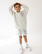 Elevated Faith Kids Hoodie in light gray featuring a purple logo, perfect for Christian Kids Apparel