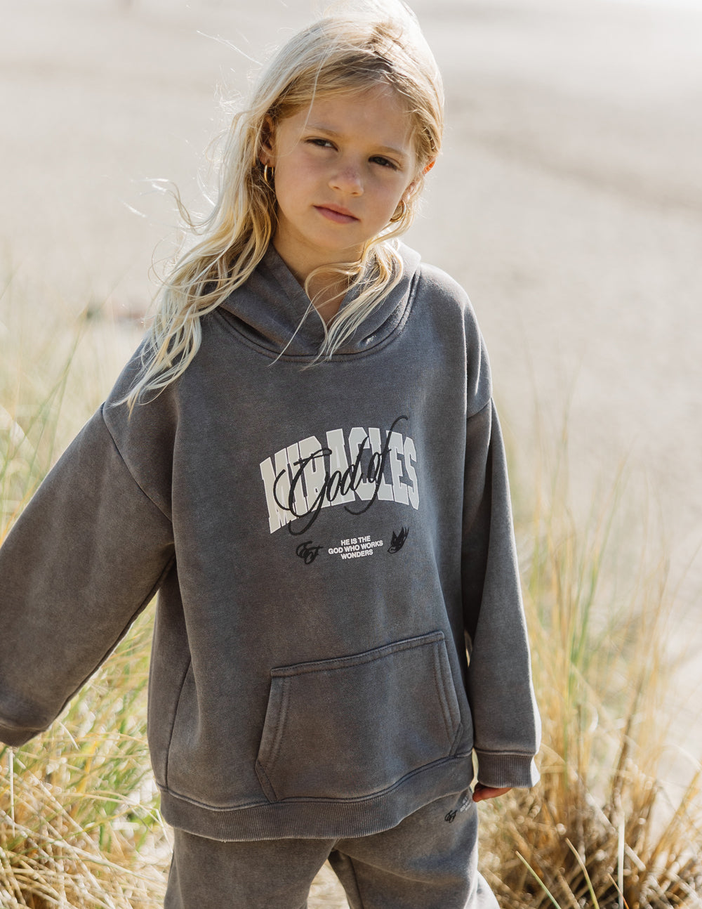 Elevated Faith Kids Hoodie in Gray featuring playful design, perfect for Christian Kids Apparel