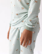 Elevated Faith Kids Pajama Set in Soft Green with Cute Sheep Print, part of Christian Kids Apparel