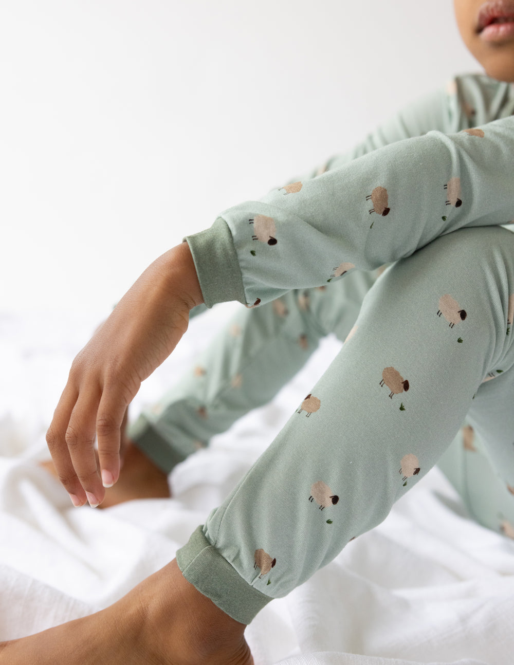 Elevated Faith Kids Pajama Set in Soft Green with Sheep Print for Christian Kids Apparel