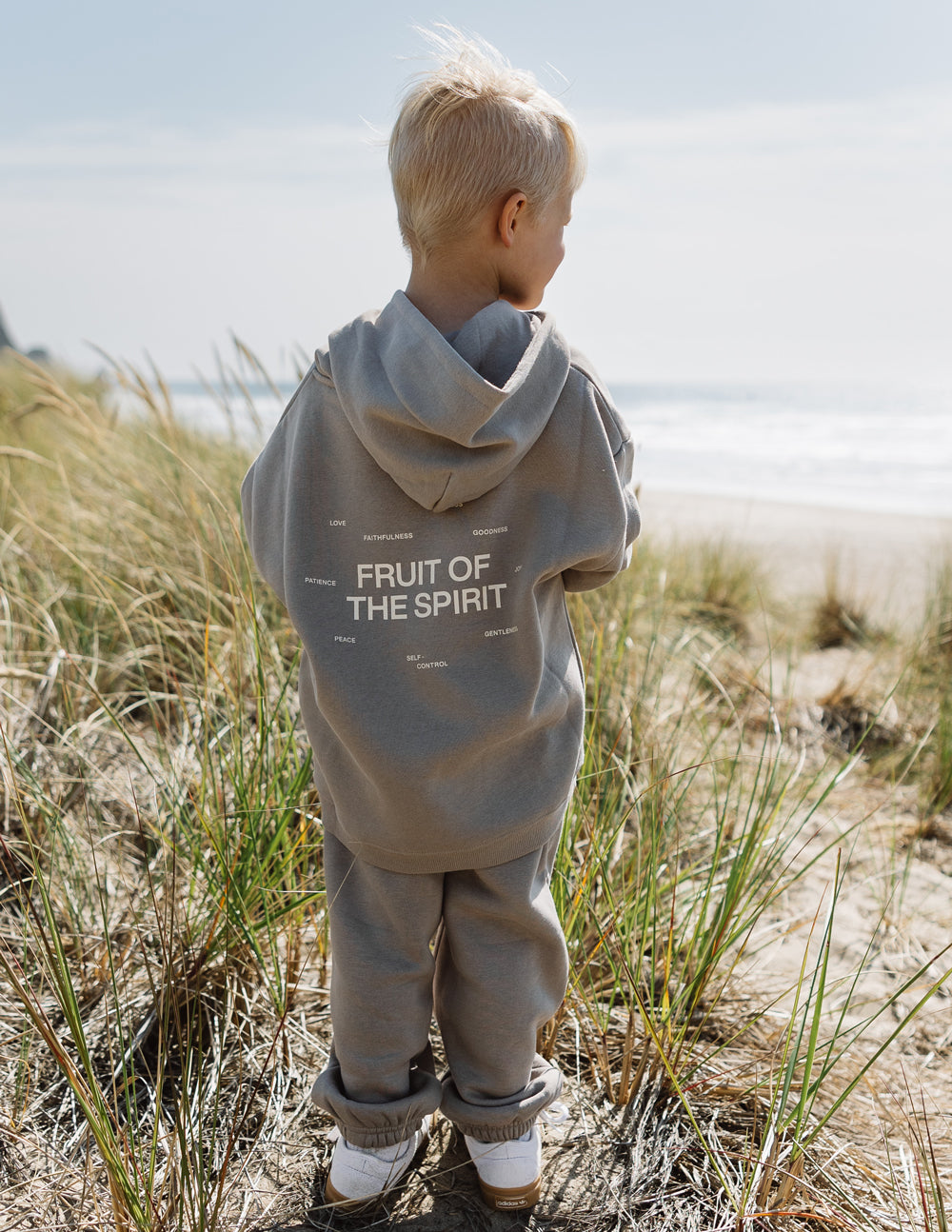 Elevated Faith Christian Kids Apparel Gray Hoodie with Fruit of the Spirit Design for Children