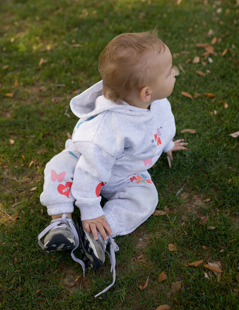 Gray Elevated Faith Kids Sweatpant with Colorful Hearts for Christian Kids Apparel