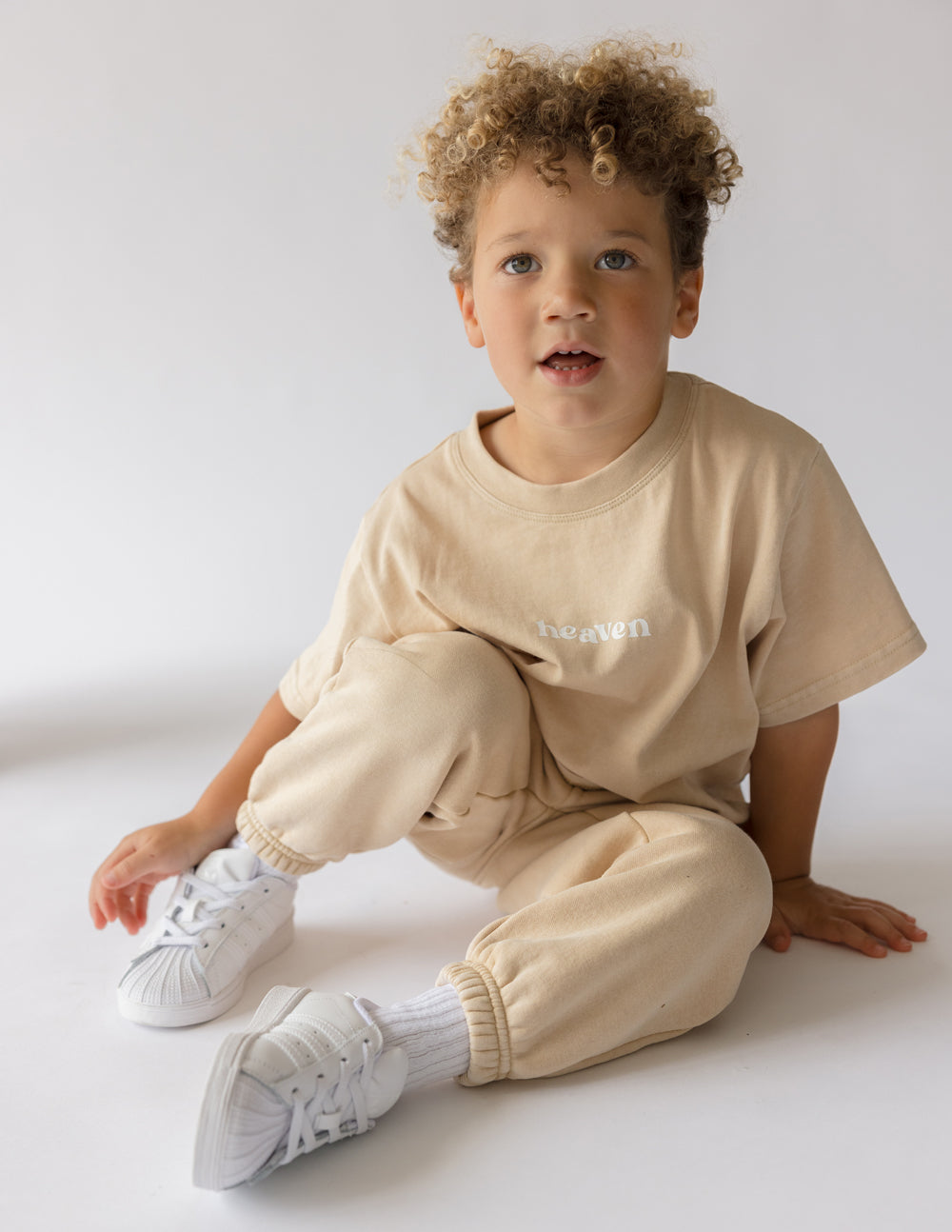 Elevated Faith Kids T-Shirt in Beige with 'Heaven' Print for Christian Kids Apparel