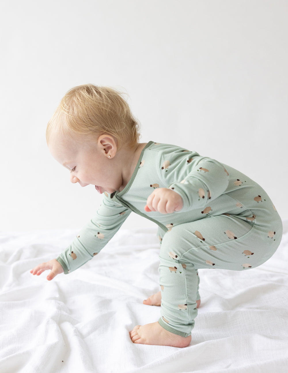 Elevated Faith Christian Kids Apparel Onesie in Soft Green with Cute Animal Print for Active Toddlers
