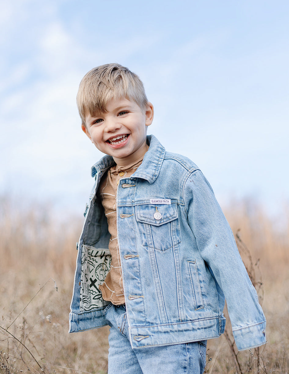 Elevated Faith Kids Jacket in Light Blue, ideal for Christian Kids Apparel with playful style