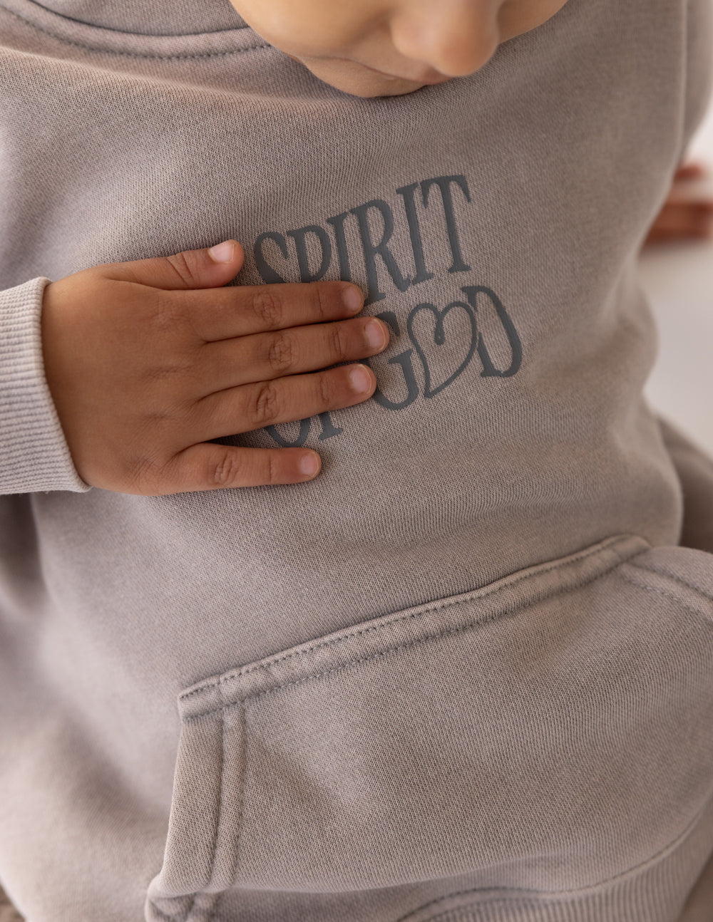 Elevated Faith Kids Hoodie in Light Gray with 'Spirit of God' Design for Christian Kids Apparel
