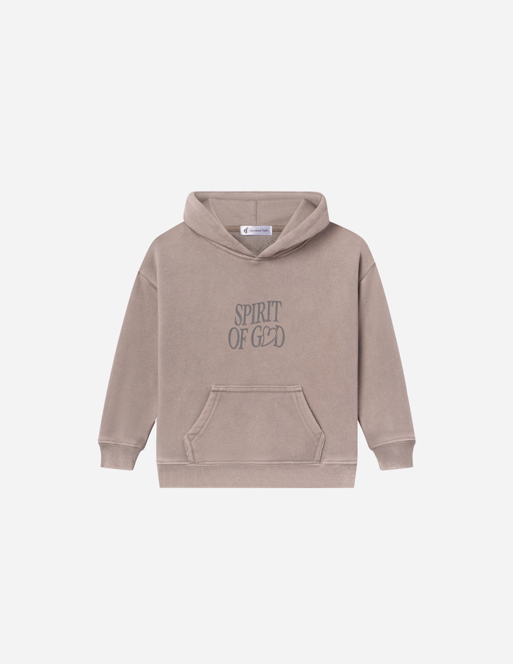 Elevated Faith Kids Hoodie in Taupe with 'SPIRIT OF GOD' Design - Christian Kids Apparel