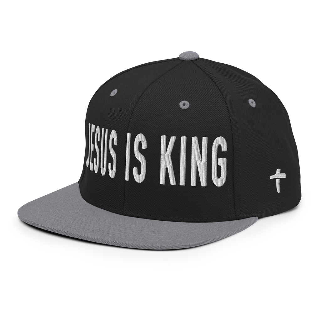 Christian Embroidered Hat featuring 'Jesus Is King' design on a black cap