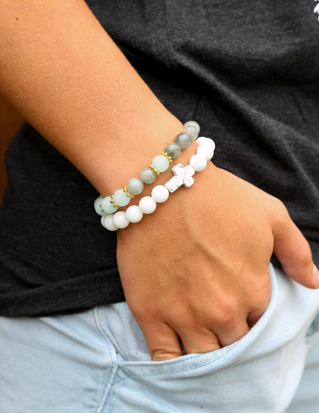 Elevated Faith Christian Jewelry Bracelet featuring gemstone beads and a cross charm for a meaningful accessory
