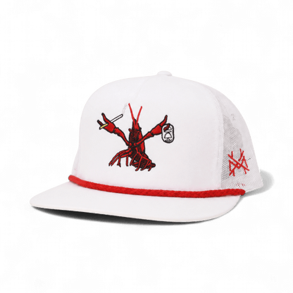 Crawdaddy Funny Embroidered Snapback Hat in Flat Bill White with Red Rope – Ivy + Cloth